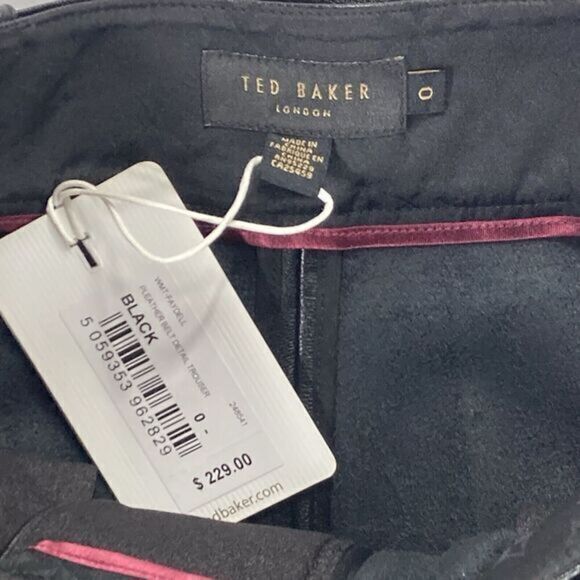 Ted Baker Pants Size 2 Black Vegan Leather Faydell Belted High Rise Trousers - Picture 14 of 16